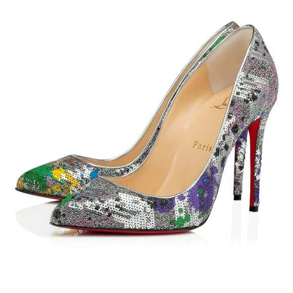 Christian Louboutin Pigalle Follies 100 Paillette Splash Sequin Heel Pump 37.5 - Picture 1 of 11